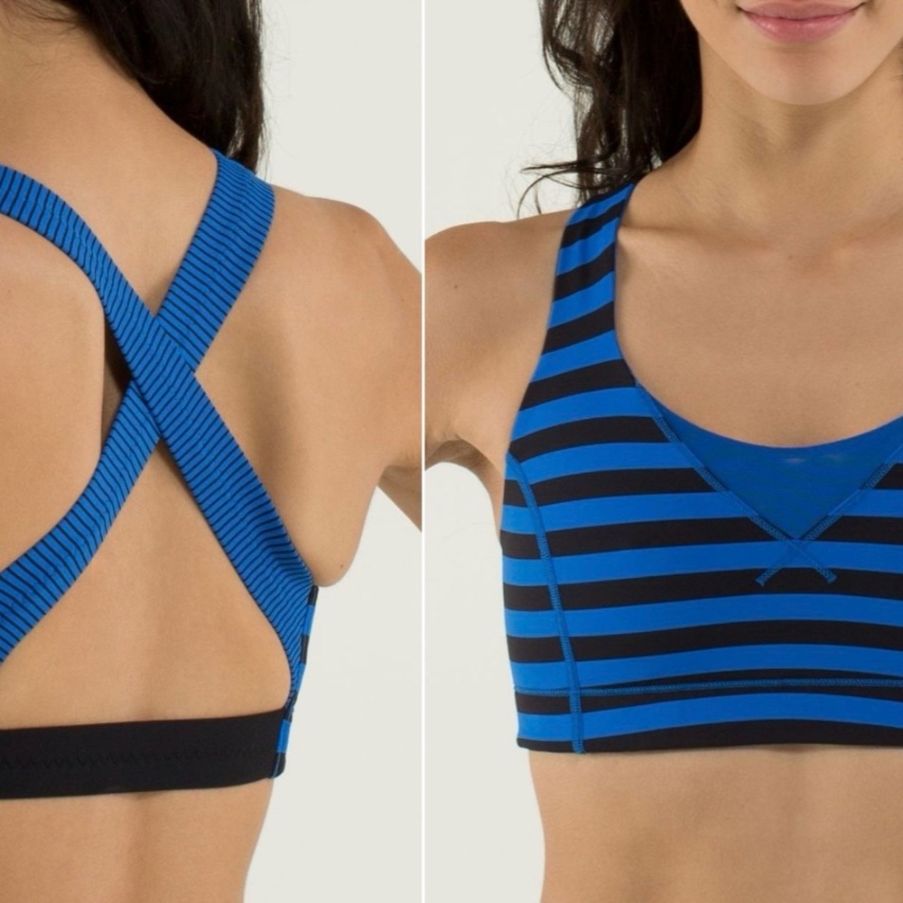 Lululemon In A Flash Bra Apex Stripe Baroque Blue & Black Size 4